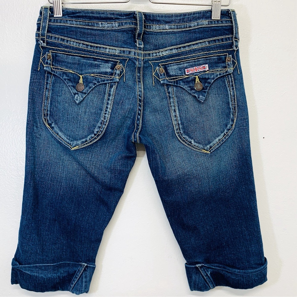Hudson Y2K  Low Rise Bermuda  Cuffed Denim Shorts Woman Sz 29 Flap Pockets  USA